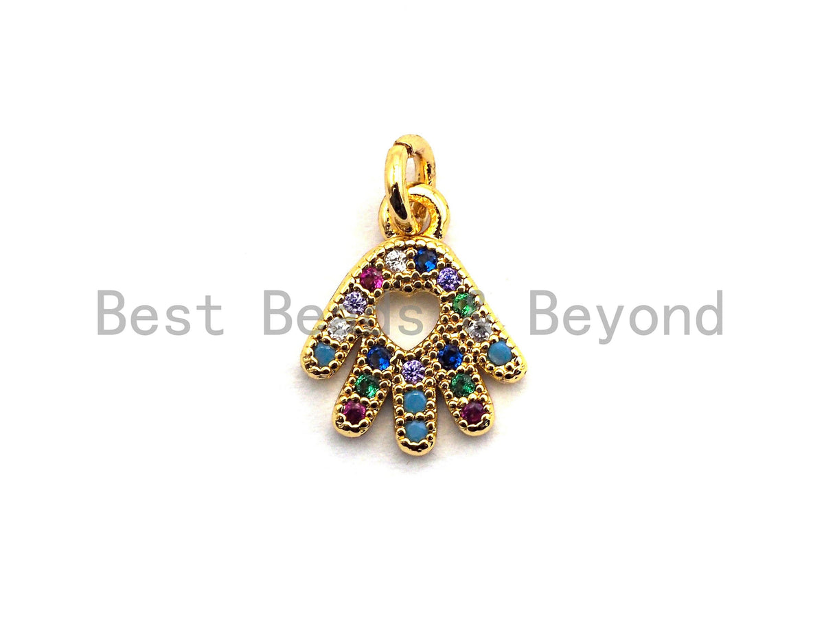 CZ Colorful Micro Pave Hand With Heart Hollow Out Pendant, Hand Shaped Pave Pendant, Gold plated, 9x11mm, Sku#F850