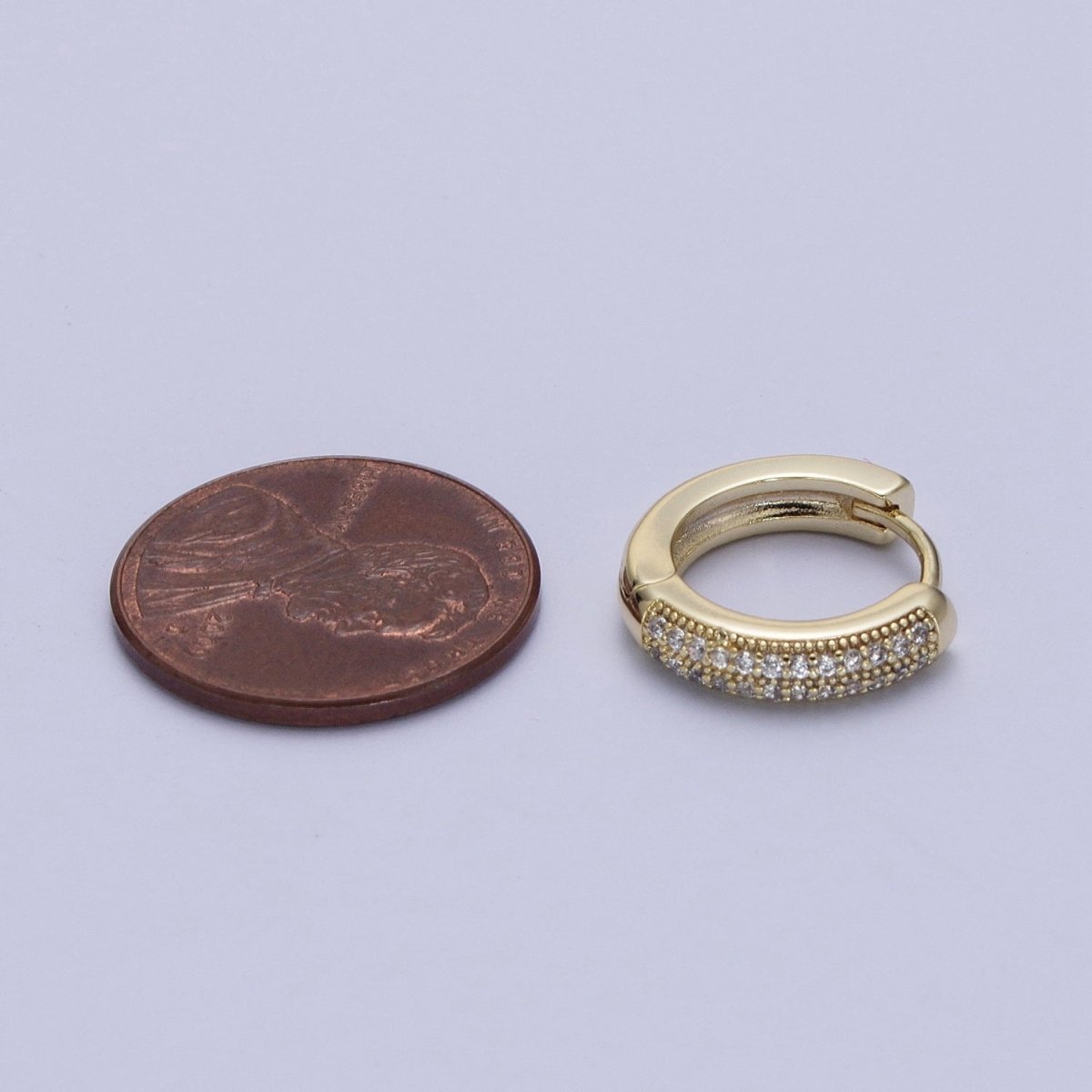 Diamond CZ Huggie Hoop Earrings / 14k Gold Filled Double Row Micro Pave Petite Diamond Huggie Hoop Earring for Everyday Use. AD-002