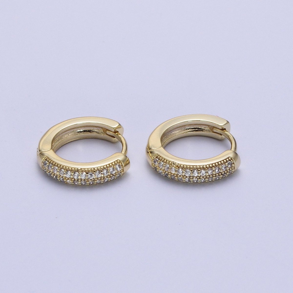 Diamond CZ Huggie Hoop Earrings / 14k Gold Filled Double Row Micro Pave Petite Diamond Huggie Hoop Earring for Everyday Use. AD-002