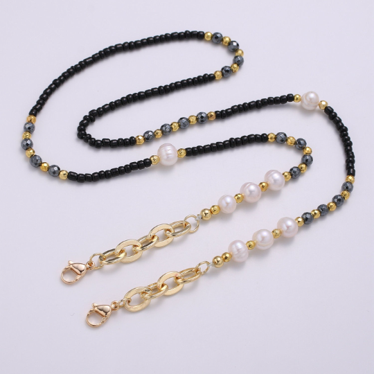 Face Mask Chain Gold Necklace, Face Mask Holder, Rondell Beaded Chain ONLY, Pearl Face Mask Chain, Handmade Cable Face Mask Chain
