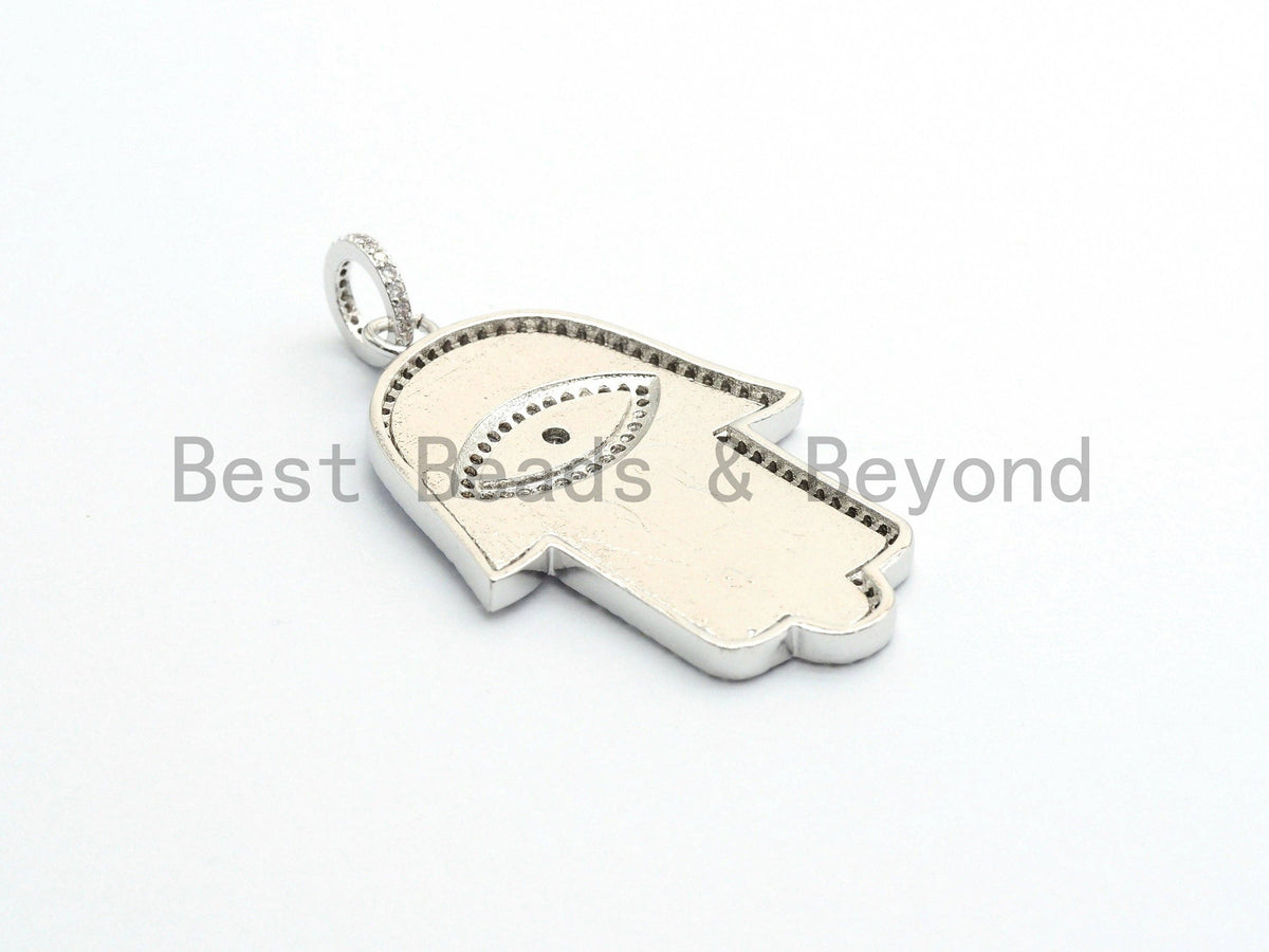 Enamel Oil Drop Hamas Hand Pendant,Cubic Zirconia Hamas Hand Pave Pendant, Blue Pave Pendant, 29x43mm, SKU#F599C