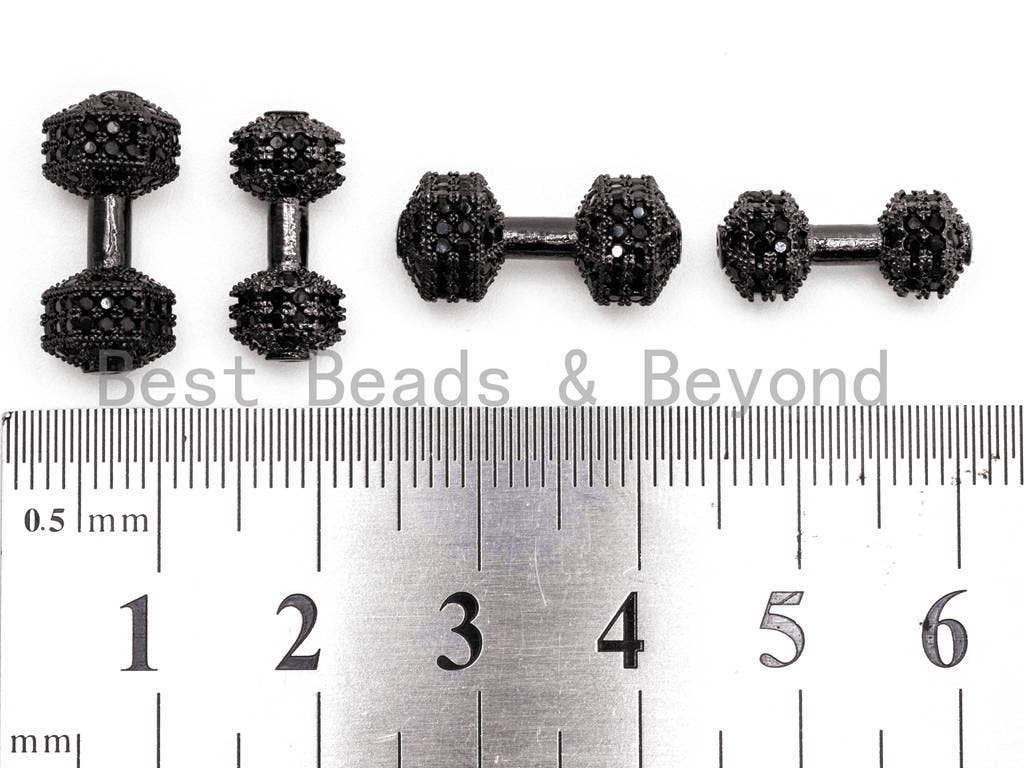 Black CZ Pave Dumbbell Micro Pave Beads, Cubic Zirconia Spacer Beads, Fitness Barbell Spacer, Men's Bracelet Charms, 6x16/7x17mm sku#G330