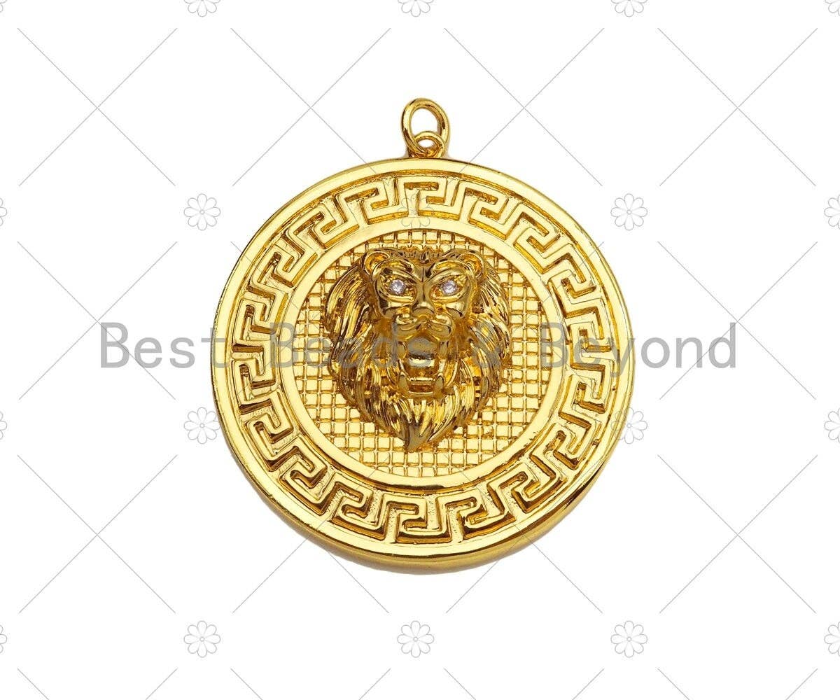 Gold Silver Embossment Lion Head Charm, Medallion Charms, Silver/Gold Lion Head Pendant,Lion Necklace Charms, 35x38mm, Sku#L453