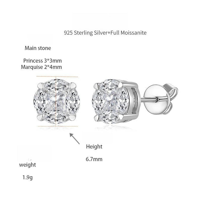 Marquise & Princess-Cut Moissanite Stud Earrings in Sterling Silver with 18K Gold Plating