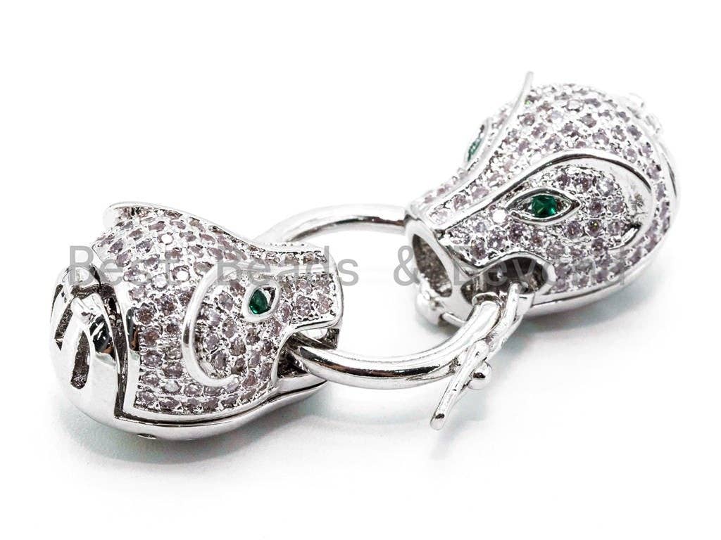CZ Micro Pave Panther Leopard Head Box Insert Clasp,Cubic Zirconia Clasp,Leopard Head Connector, 12x40x12mm, sku#H103
