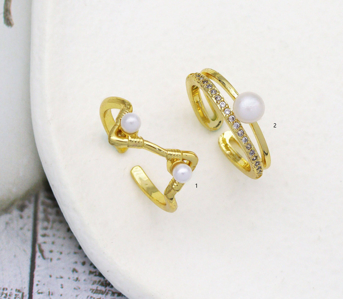 CZ Pave Zig Zag double line Pearl Adjustable Ring, Sku#LD306