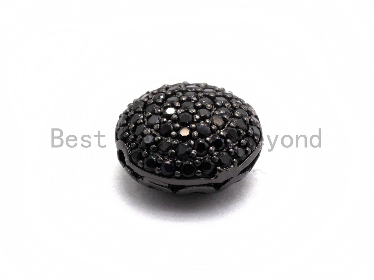 Black CZ Pave On Black Micro Pave Button Round Spacer Beads for Bracelet/Necklace, Spacer Beads, 11mm, sku#C98