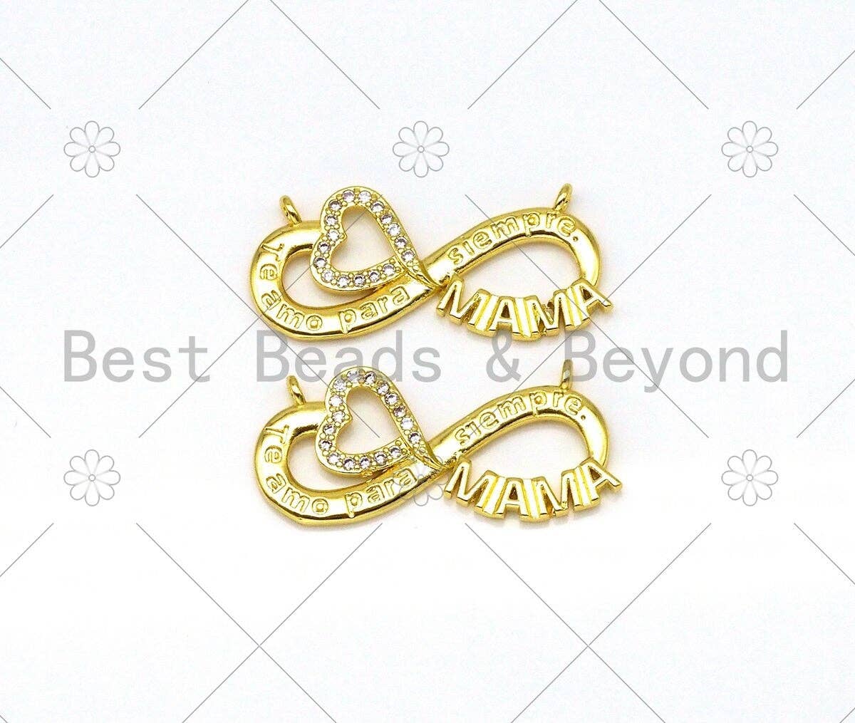 CZ Micro Pave Heart and MAMA On Infinity Shape Pendant,18K Gold Filled CZ Charm, Mother's Day Necklace Bracelet Charm,31x14mm,Sku#LK389