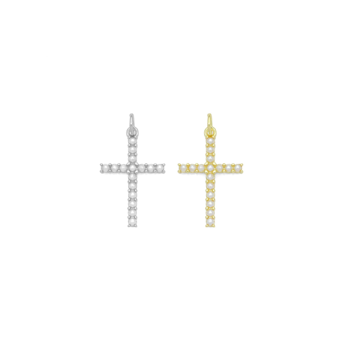 White Pearl Gold Silver Cross Shape Charm Pendant, Sku#LX740