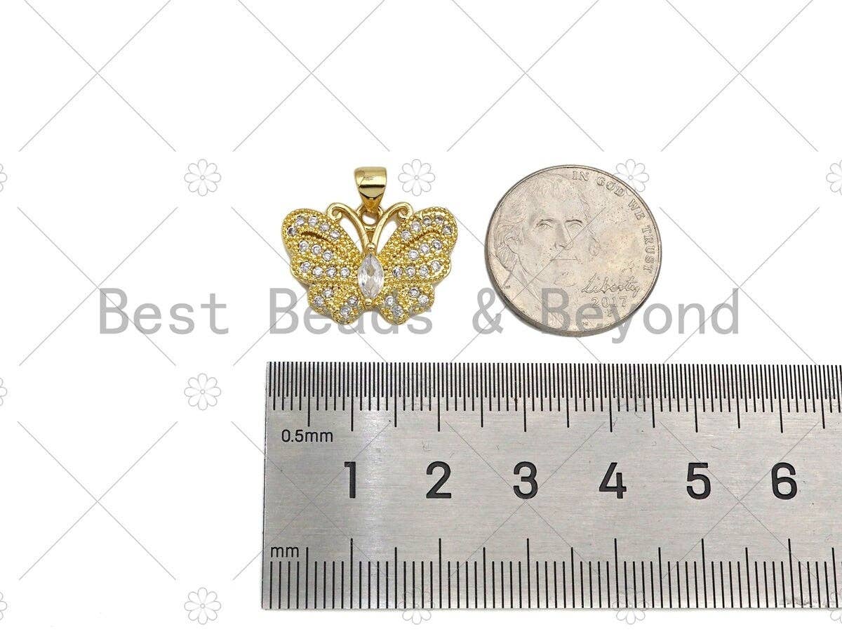 CZ Micro Pave Butterfly Shape Pendant,Cubic Zirconia Charm, Necklace Bracelet Charm Pendant, 21x15mm, Sku#JL28