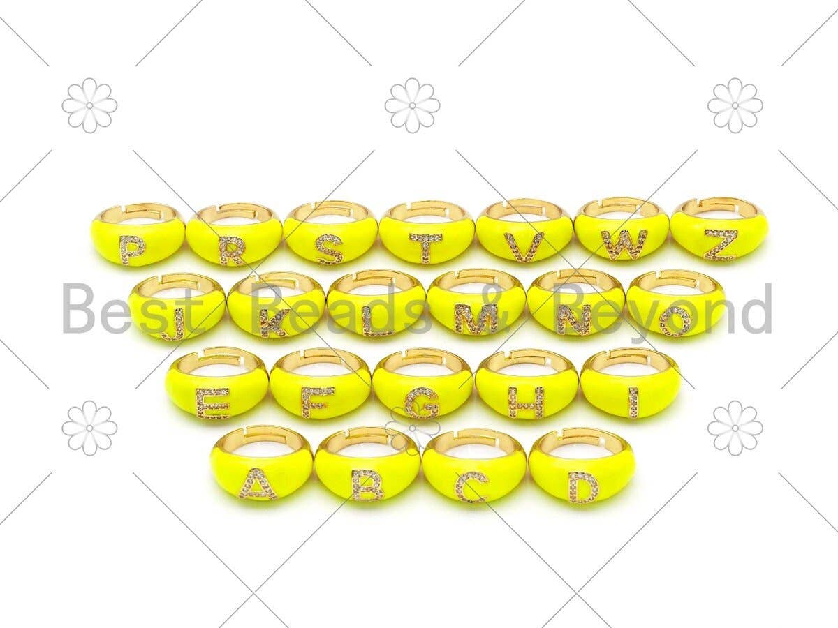 CZ  Yellow Enamel Alphabet Adjustable Ring, Sku#O73