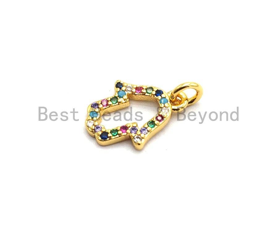 Cute CZ Colorful Micro Pave Hollow Hamsa Hand Pendant, Hamsa Hand Shaped Pave Pendant, Gold plated, 9x12mm, Sku#F733