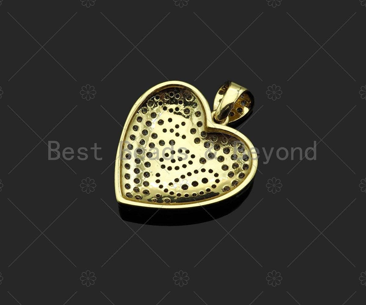 Colorful CZ Micro Pave Love Word On Heart Shape Pendant, 18K Gold Filled Heart Charm, Necklace Bracelet Charm Pendant,25x24mm,Sku#LD105