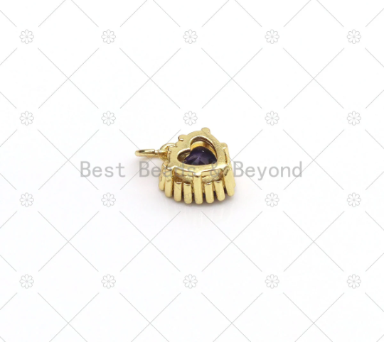 Colorful Big CZ Micro Pave Heart Shape Pendant,18K Gold Filled Heart Charm, Necklace Bracelet Charm, Sku#LK530