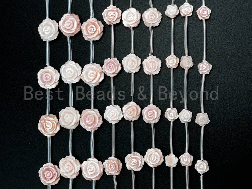 Carved Pink Rose Flower Pearl beads, T99