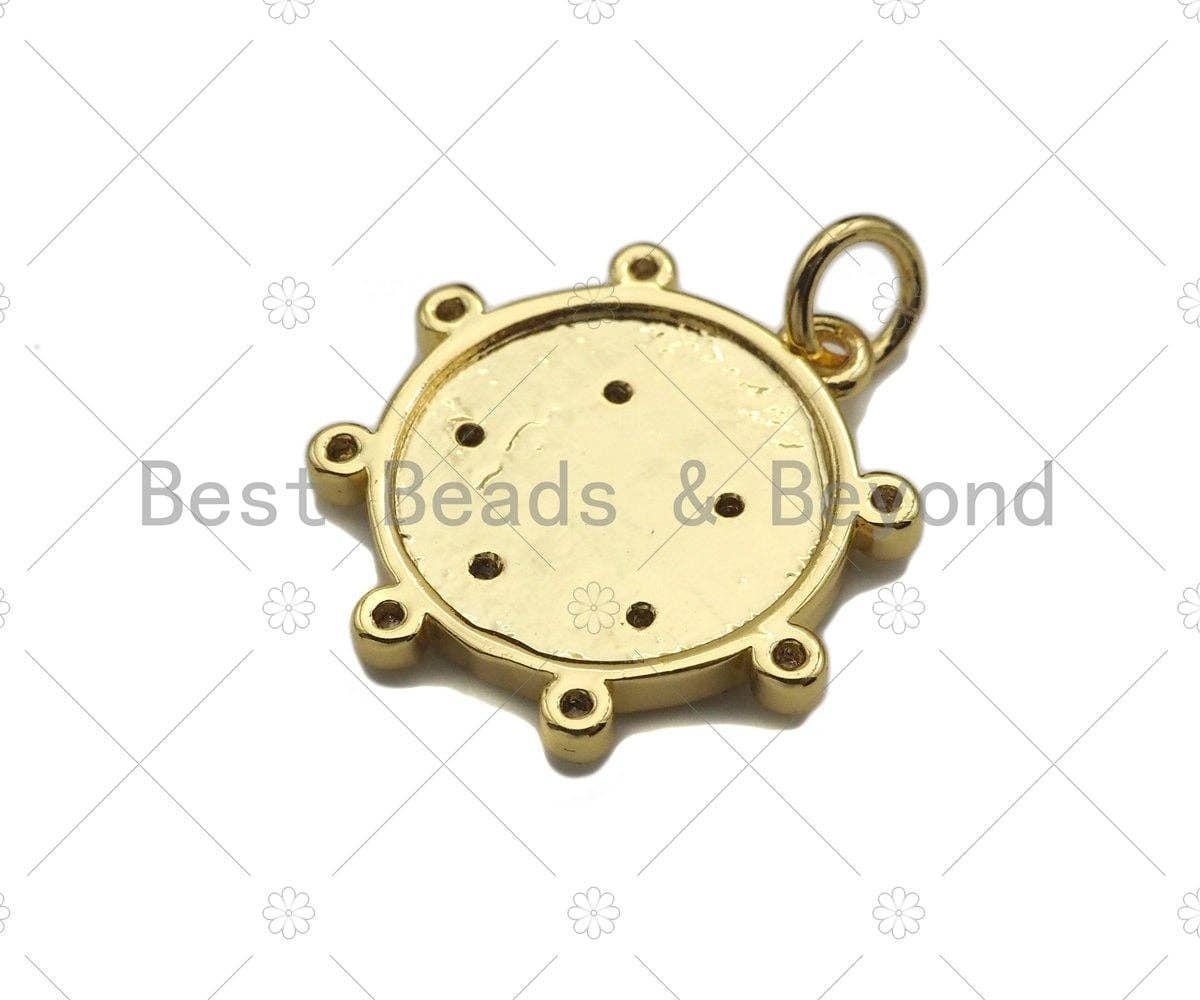CZ Micro Pave Boat Anchor Coin Pendant/Charm,Sku#L384