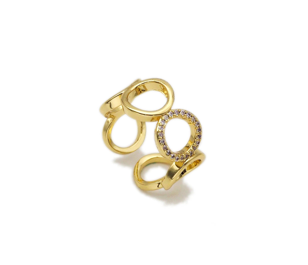 Gold CZ Circle Link Adjustable Ring, Sku#X219
