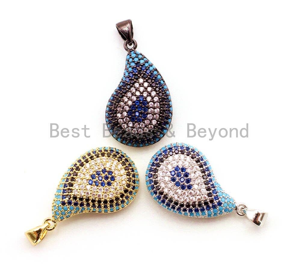 CZ Micro Pave Evil Eye Teardrop Pendant,Cubic Zirconia Pendant,15x29mm, Sku#F17