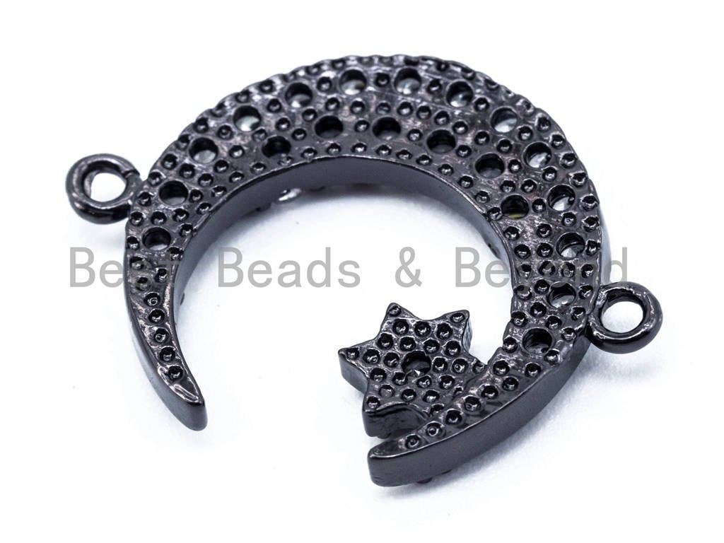 CZ White Micro Pave Moon with Star Connector/Charm, Moon Star Connector Charm, 17x23mm,  sku#M50