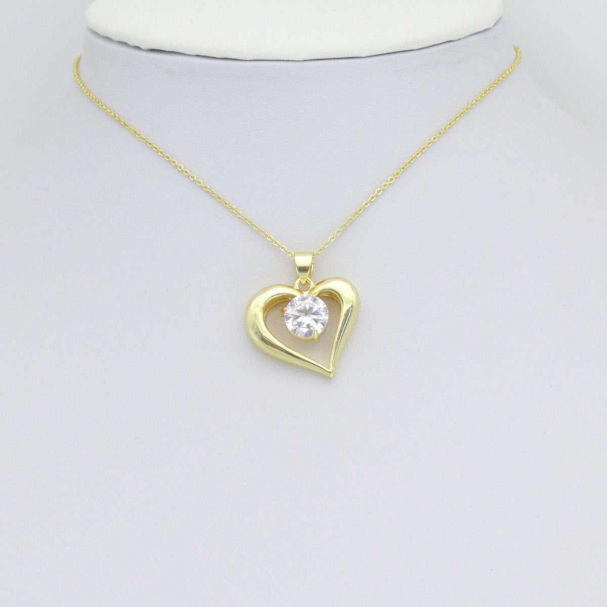 Big Diamond CZ Gold Heart Charm Pendant, Sku#LK1157