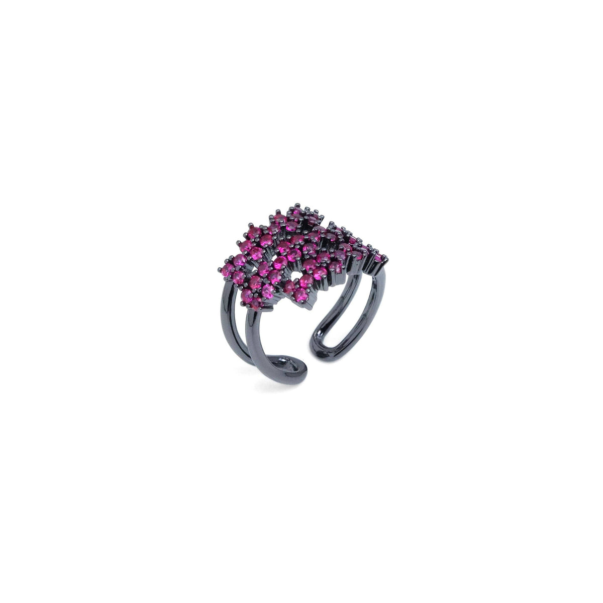 Black Pink Clear CZ Multilines Flower Adjustable Ring, Sku#A284