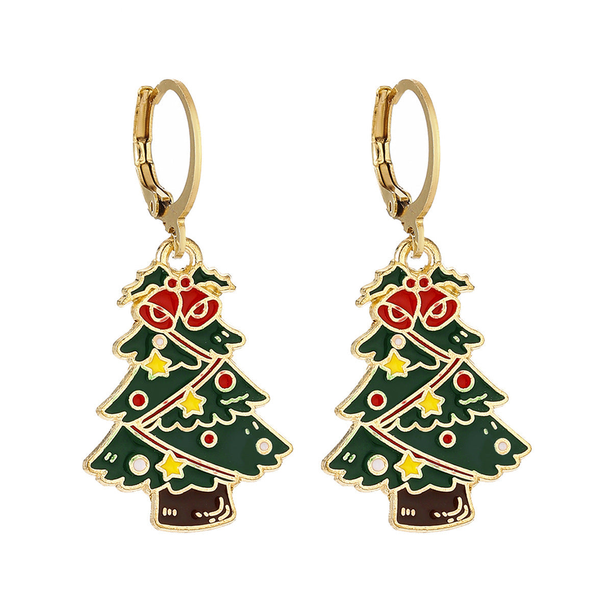 Cross-Border Personalized Christmas Alloy Earrings Christmas Hat Colorful Star Dot Diamond Christmas Tree Elk Gingerbread Man Earrings