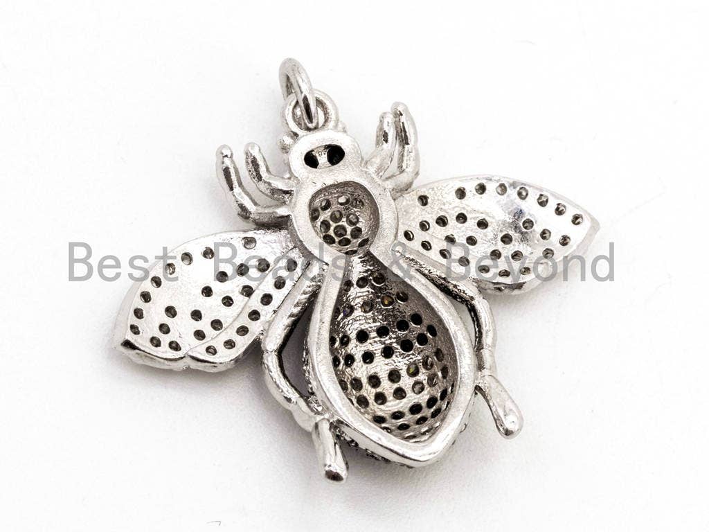 Bumble BEE Charm, CZ Micro Pave Inspired Insect Charm, Cubic Zirconia Pave Pendant,Gold/Rose Gold/Silver/Black, 22x28mm,SKU#F436