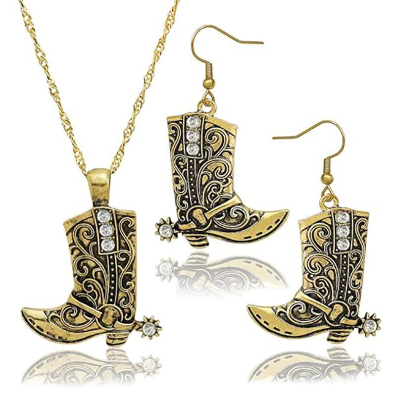 European And American Cross-Border New Fashion Bohemian Style Earrings Personalized Punk Western Cowboy Earrings Necklace Set
