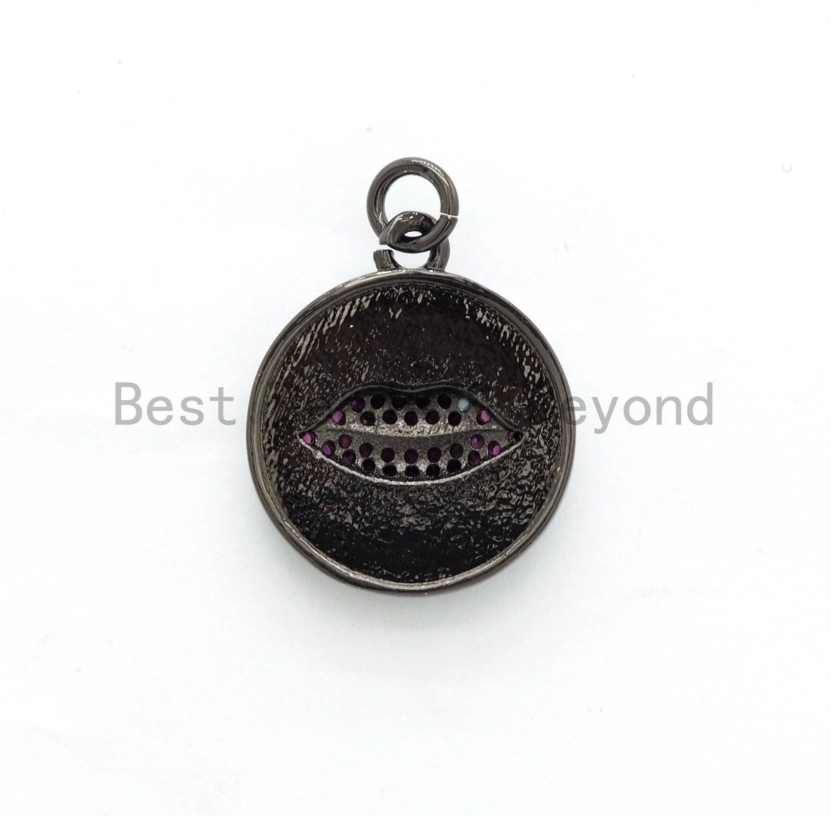 NEW Colorful Oil Dropped Round Charm with  Fuchsia Lip, Enamel Gunmetal Pendant Charms, Enamel Oil Drop CZ Charm, Lip Charm,17x20mm,sku#F563