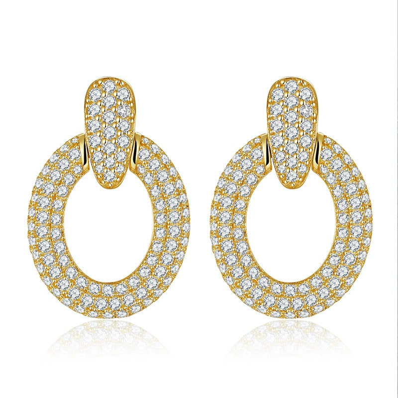 S925 Sterling Silver Gold Plated Moissanite Dangle Earrings  Full Pave Circle Drop Earrings With GRA Certificate Luxury Jewelry Gift Box Set