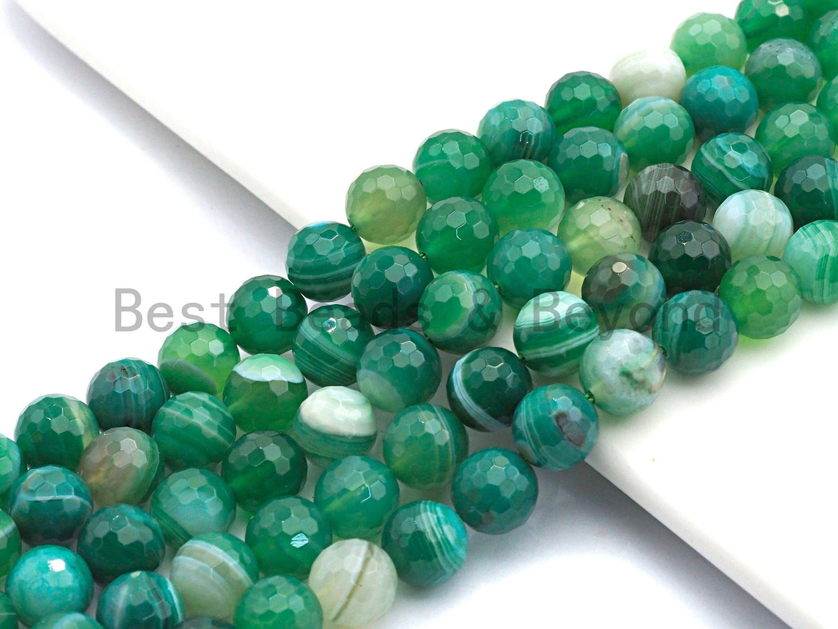 High Quality Faceted Green Banded Agate beads, 6mm/8mm/10mm/12mm Green Agate Gemstone beads, Natural Agate Beads, 15.5inch strand, SKU#U447