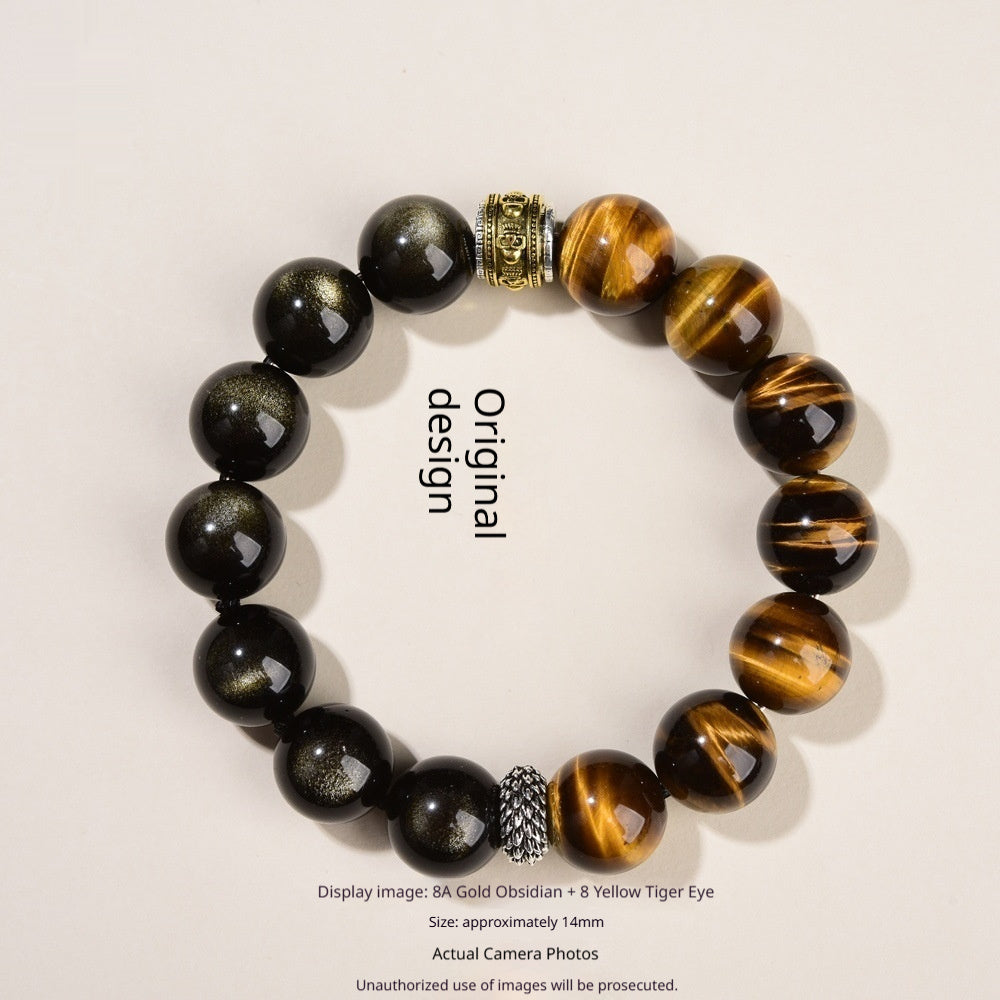 Natural Tigers Eye And Obsidian Collectors Bracelet