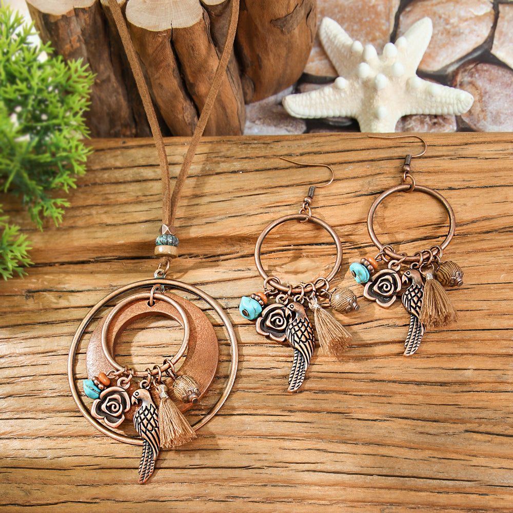 Bohemian Retro Leopard Print Personalized Jewelry Sweater Chain Design Bird Earrings Ring Bracelet Wholesale Yiwu
