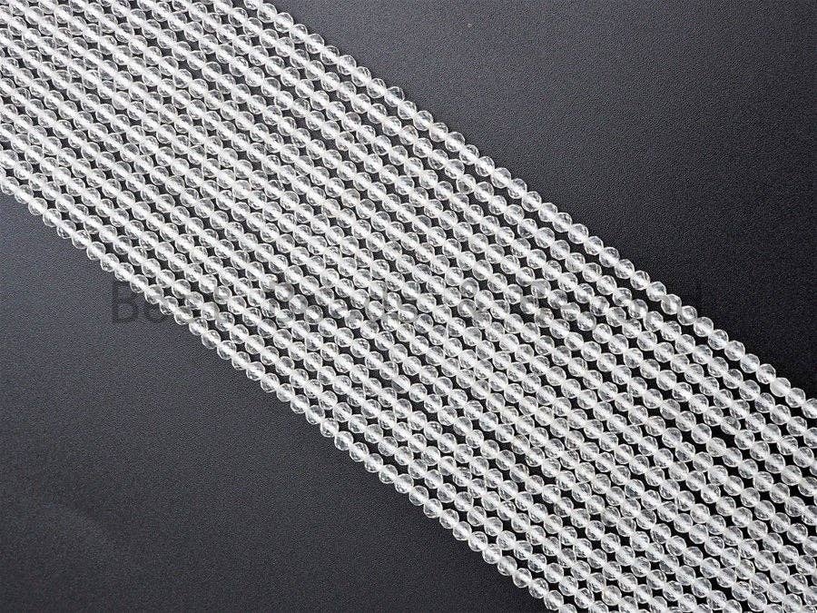 Natural Faceted Round Clear Quartz beads, 2mm/3mm/4mm Tiny Sparkly Gemstone beads, Natural Clear Quartz Beads, 15.5inch strand, SKU#U359