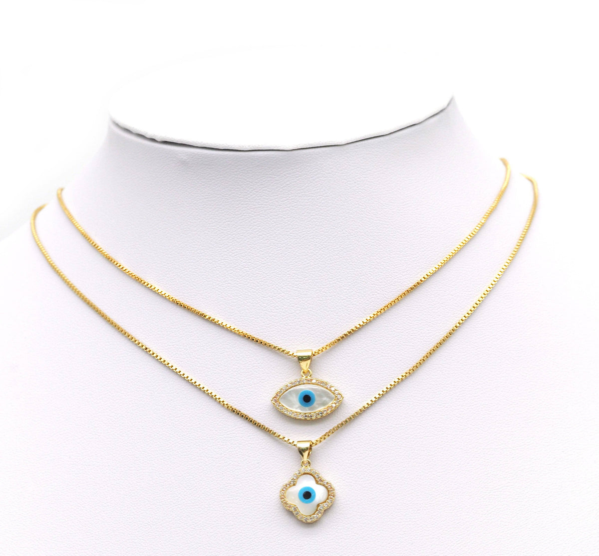 CZ Evil Eye Clover Flower MOP Pendant, Sku#L652