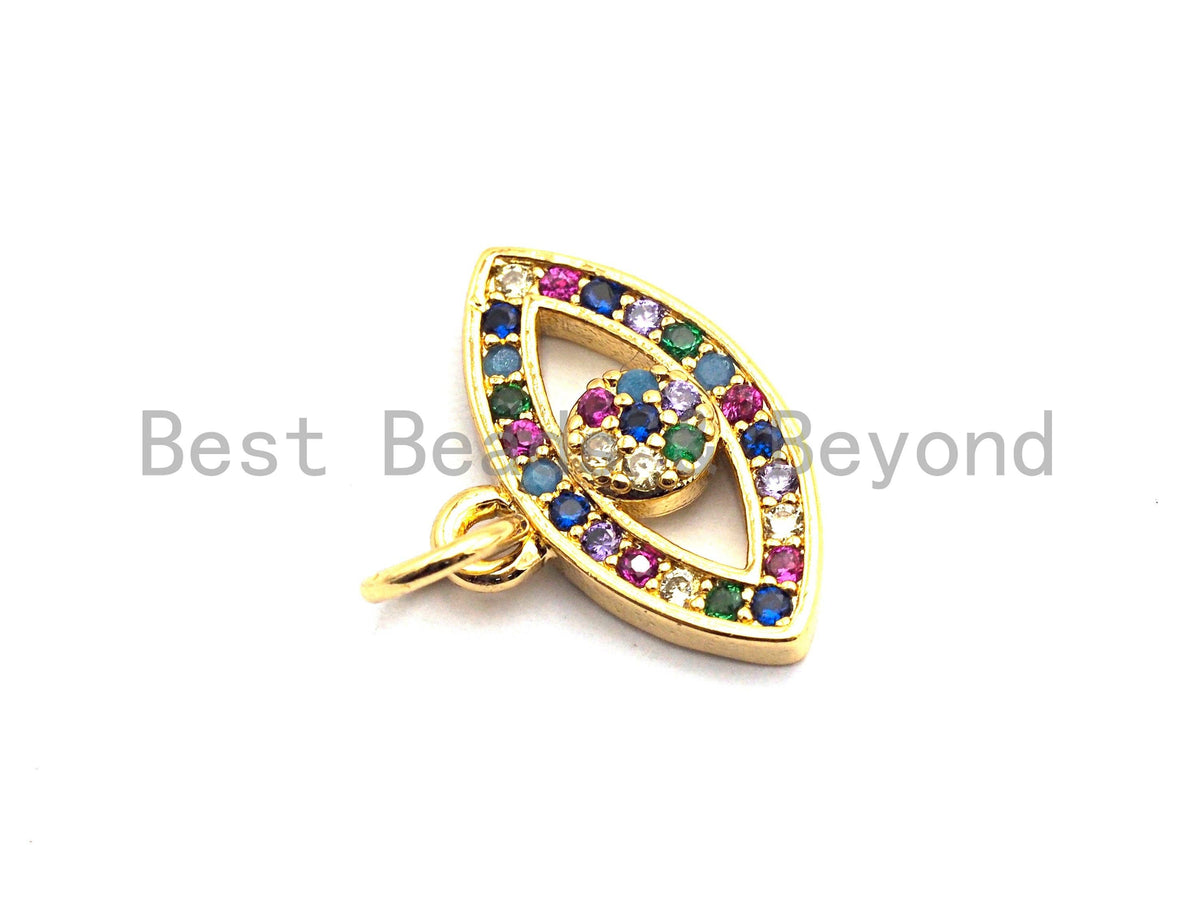 CZ Colorful Micro Pave Evil Eye Pendant, Lucky Eye Shaped Pave Pendant, Gold plated Protection Eye charm, 11x16mm, Sku#F834