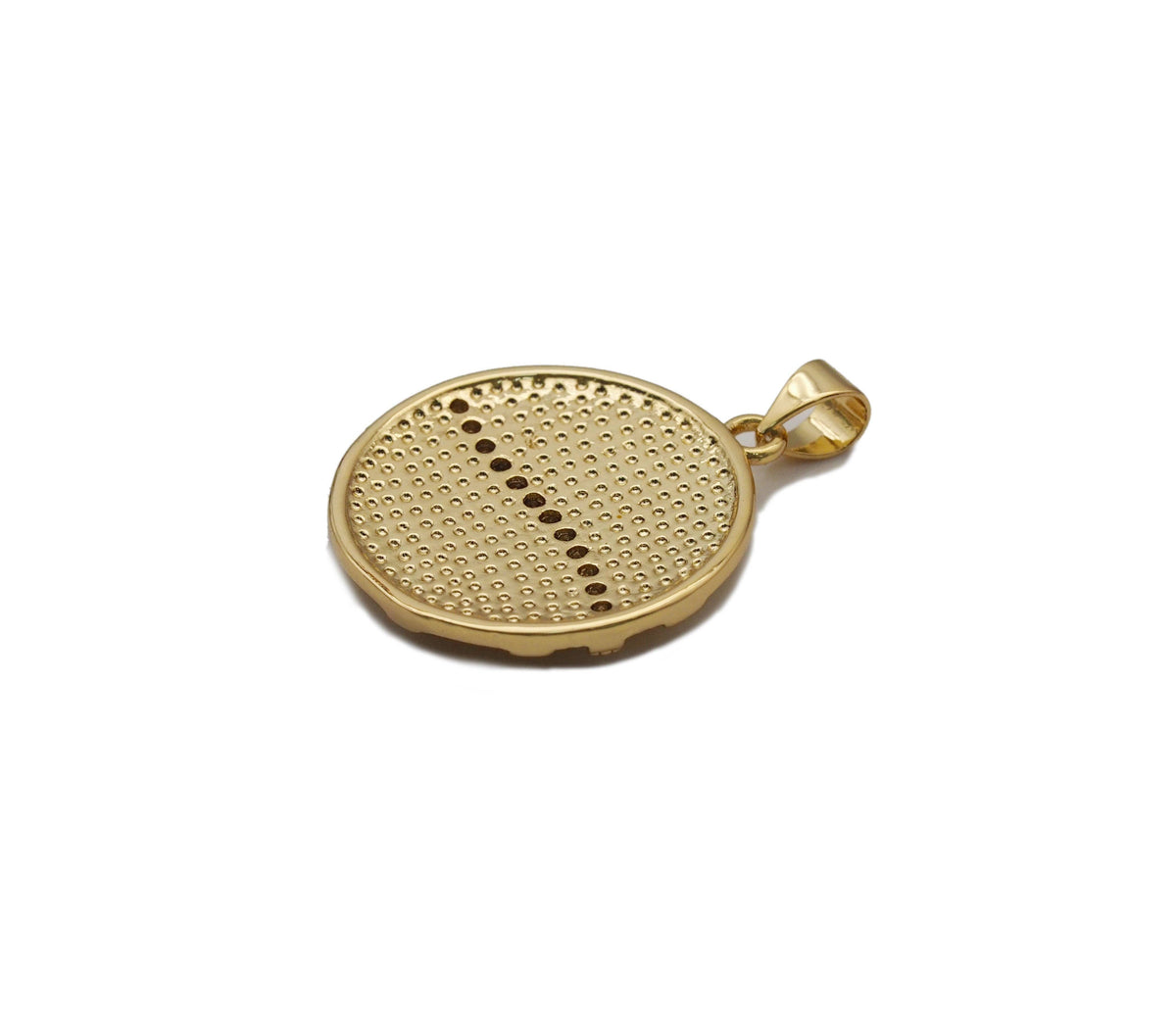 CZ Gold Wave Line Medallion Coin Charm, Sku#LK753