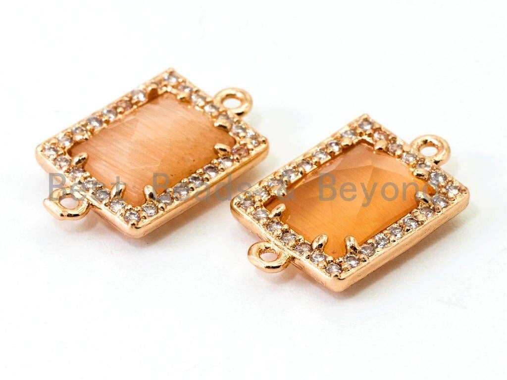 Rectangle Bezel Connector Faceted Cat's Eye Stone, sku#A83
