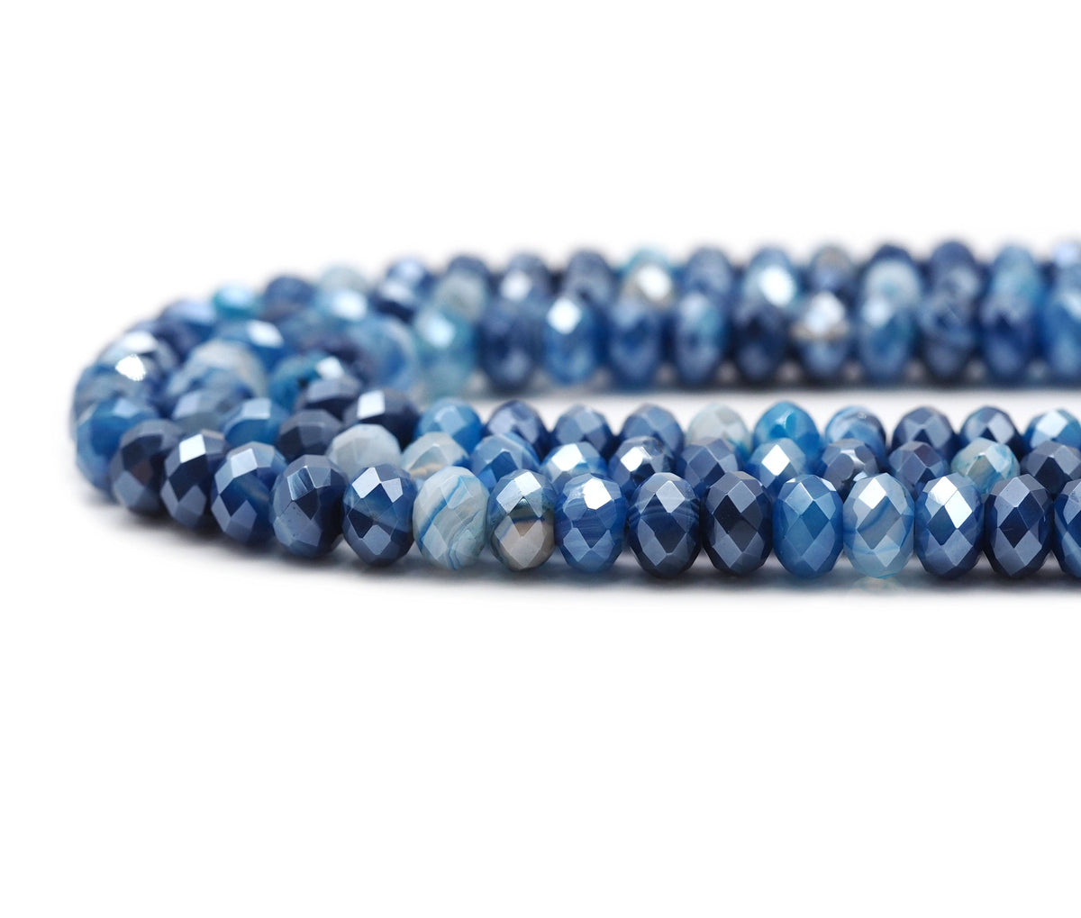Mystic Natural Blue Banded Agate Rondelle Faceted Beads, Sku#UA264