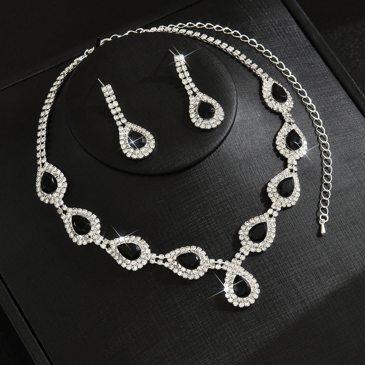 Palace Style Clear Rhinestone Jewelry Water Drop Crystal Set Necklace Earrings Fashionable Versatile Bridal Wedding Jewelry