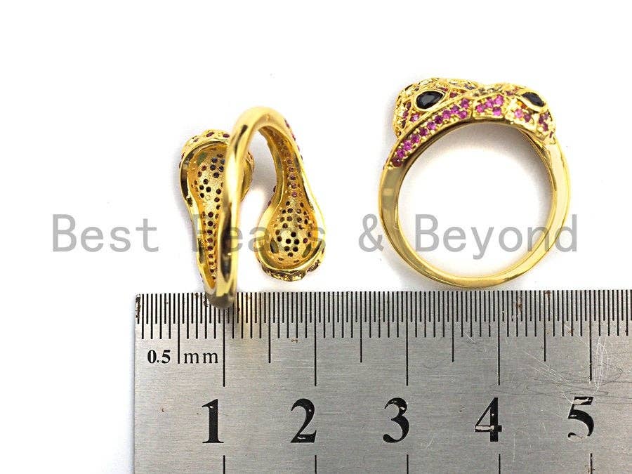 Colorful CZ Micro Pave Two Heads Snake Wrap Spiral Ring, Cubic Zirconia Gold Ring, Adjustable Ring, Open Ring 15x23x17mm,sku#X67