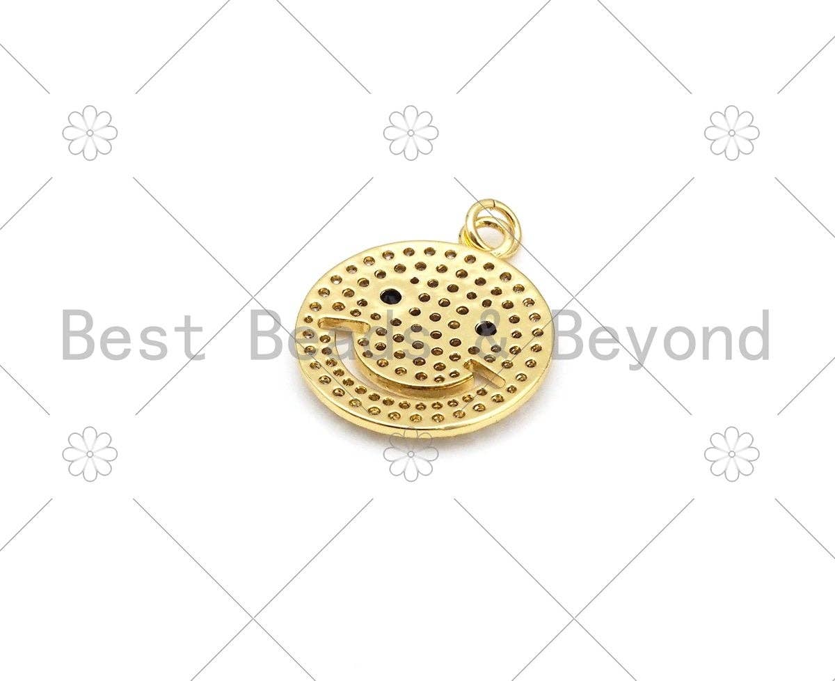 CZ Micro Pave Cute Smiley Face with Black CZ Eye Pendant,18K Gold Filled Smiley Face Charm, Necklace Bracelet Pendant, 20x24mm,Sku#L602