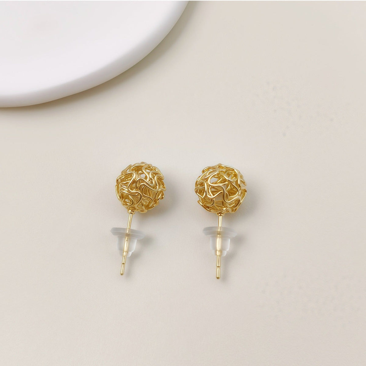 Womens Simple Gold Tone Love Knot Woven Ball Stud Earrings,Costume Earrings For Daily Party Gift Wear