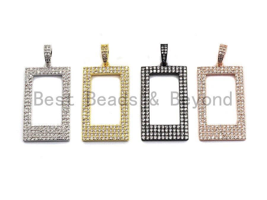 Clear CZ Micro Pave Hollow out Rectagular Shape Pendant, Gold/Rose Gold/Silver/Gunmetal Geometric Frame shape pendant, 20x45mm, sku#X58