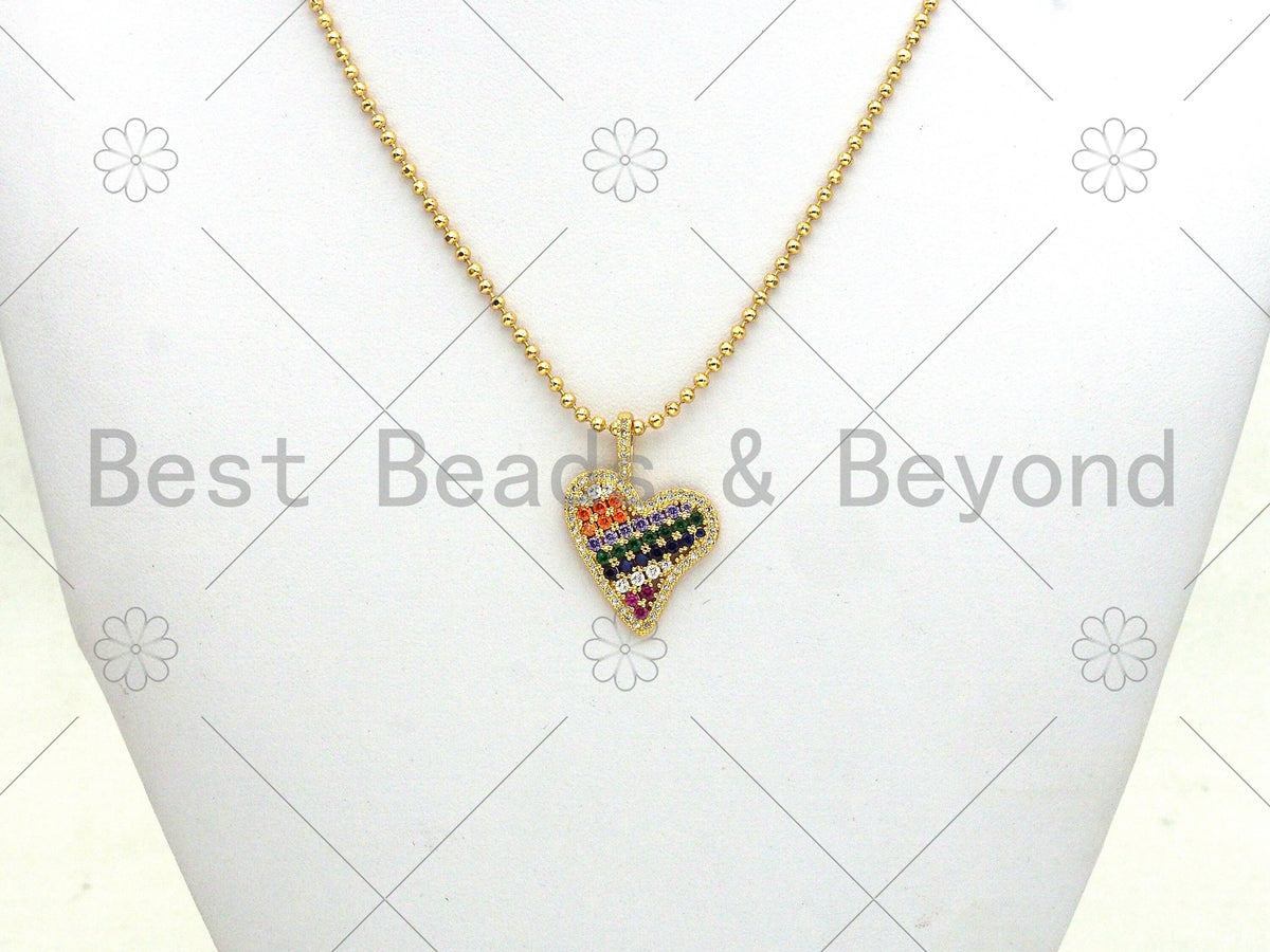 Colorful CZ Micro Pave Heart Charm/Pendant,  18K Gold Filled Heart Shape Charm, Heart Pave Pendant, 23x21mm, Sku#LK370