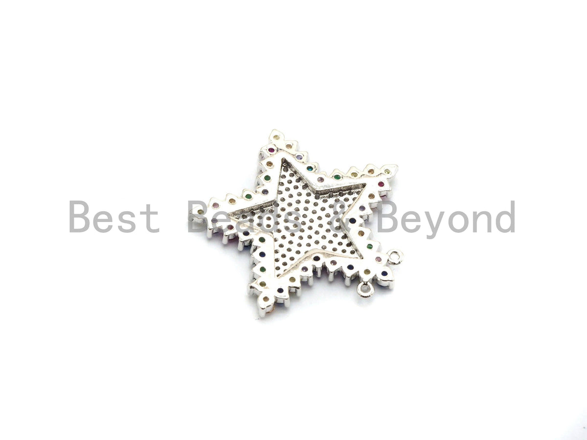 Colorful CZ Clear Micro Pave Star Pendant,Five Star Shaped Pave Pendant,Gold/Rose Gold/Silver/Gunmetal plated,29x31mm, Sku#F716