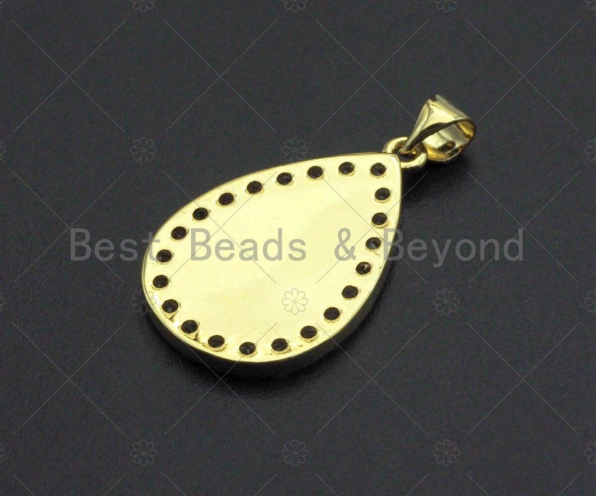 18K Gold Virgin Mary On Teardrop Emblem Shape Pendant,  Sku#F1148C