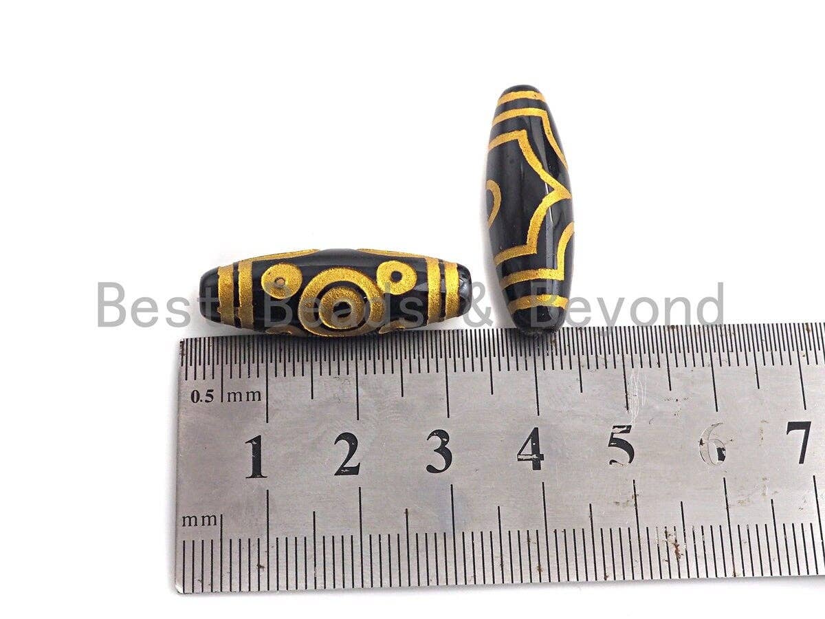 Natural Tibetan Agate Long Oval Shape Beads, Black Gold Dzi beads, Barrel Agate Beads, 10x30mm, sku#U585