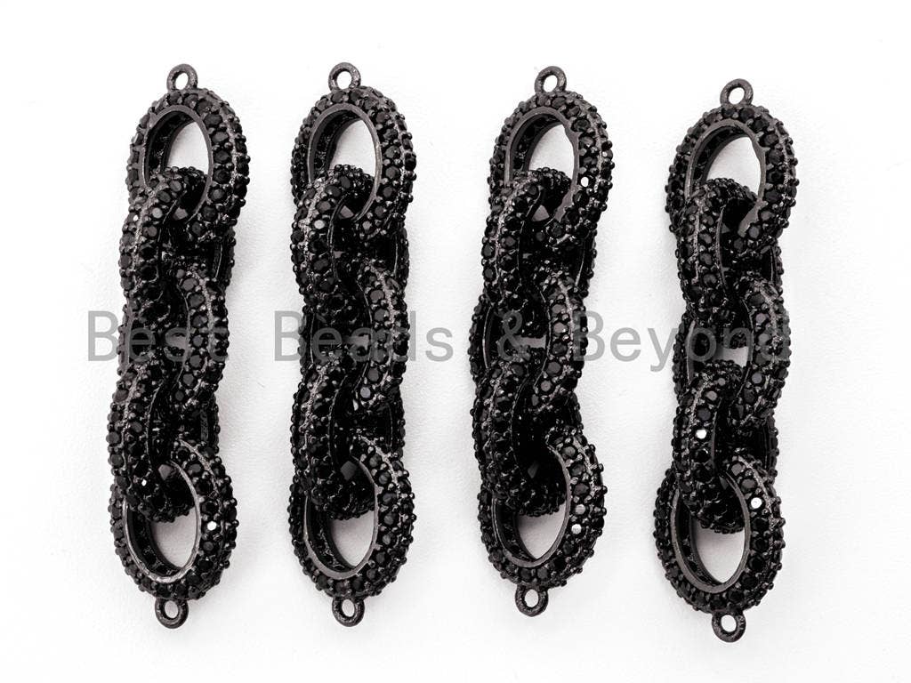 Black CZ Pave On Black Micro Pave Chain Shaped Connector, Cubic Zirconia Oval Link Connector,50x12mm,sku#G315/G99