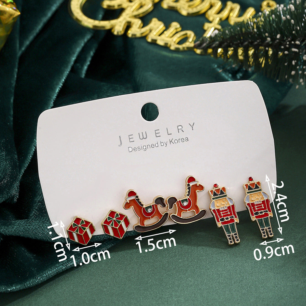 Cross-Border Personalized Christmas Alloy Earrings Christmas Hat Colorful Star Dot Diamond Christmas Tree Elk Gingerbread Man Earrings